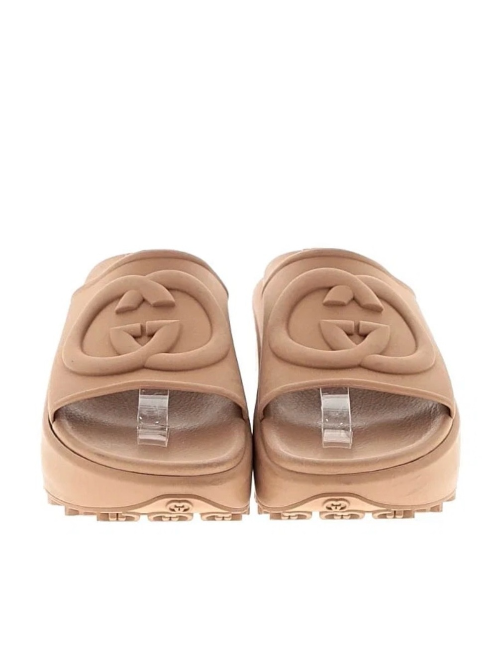 Gucci Nude Beige Platform Logo Slide Sandals